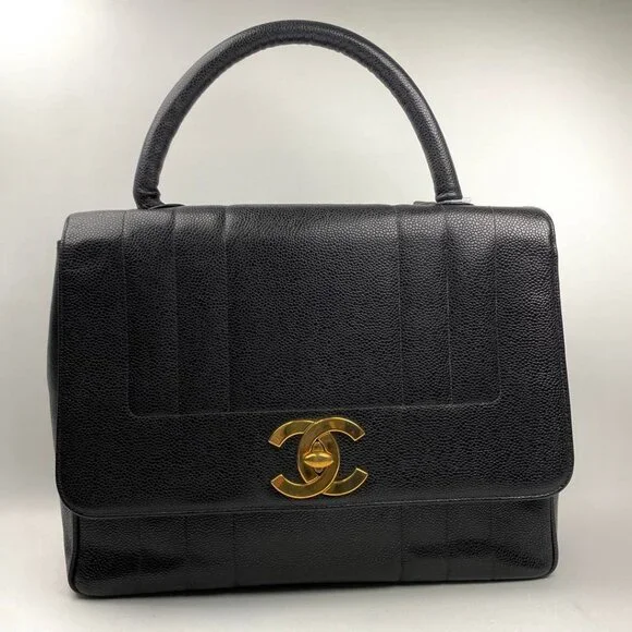 Authentic CHANEL CC Caviar Vertical Quilted Kelly Flap Bag Black Purse Handle - Picture 2 of 11